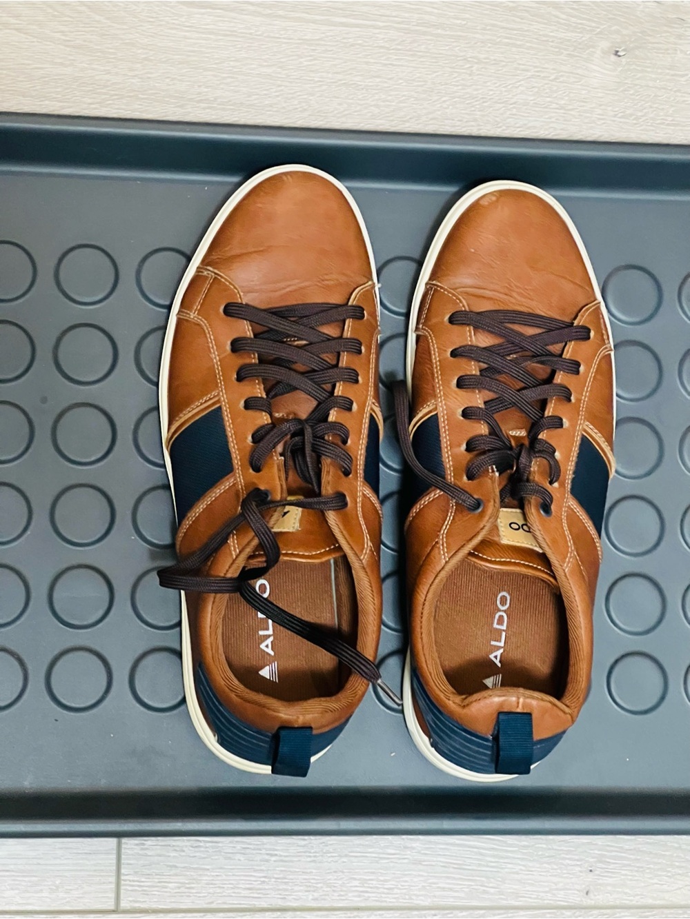 ALDO Brown Leather Sneakers with Navy Panels